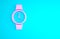 Pink Wrist watch icon isolated on blue background. Wristwatch icon. Minimalism concept. 3d illustration 3D render