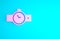 Pink Wrist watch icon isolated on blue background. Wristwatch icon. Minimalism concept. 3d illustration 3D render