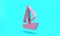 Pink Yacht sailboat or sailing ship icon isolated on turquoise blue background. Sail boat marine cruise travel