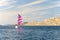 Pink yacht sailing near Croatia.