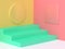 Pink yellow green step floor colorful abstract minimal background 3d render