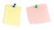 Pink and yellow note papers with push isolated