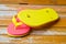 Pink and yellow slipper