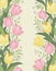 Pink Yellow Spring Tulips Flower Border. A background border Generated image