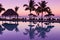 Pinkish purple sunrise colors reflecting in the water in Fiji