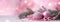 Pinkmas concept. Pink Christmas tree branches decorated with ornaments in pink color. Merry Xmas, Happy New Year 2024 in