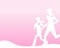 Pinkribbon concept - running woman silhouette with hill and tr