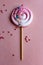Pinky French Meringue Lollipop on Pink Background