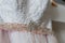 Pinl and white wedding dress, closeup