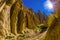 The pinnacles separated by narrow ravines