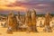 The Pinnacles are weathered limestone pillars in the Nambung National Park