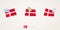 Pinned flag of Denmark in different shapes with twisted corners. Vector pushpins top view
