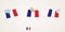 Pinned flag of France in different shapes with twisted corners. Vector pushpins top view