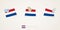 Pinned flag of Netherlands in different shapes with twisted corners. Vector pushpins top view