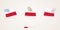 Pinned flag of Poland in different shapes with twisted corners. Vector pushpins top view
