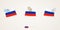 Pinned flag of Russia in different shapes with twisted corners. Vector pushpins top view