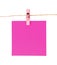 Pinned pink notepad isolated on white background