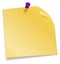 Pinned yellow sticker mockup. Blank paper note