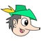 Pinocchio head smiled happily. carton emoticon. doodle icon drawing