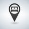 Pinpoint hotel accommodation, map point isolated icon with bed symbol, illustration.