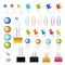 Pins and clips stationery supply isolated icons office items