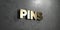 Pins - Gold sign mounted on glossy marble wall - 3D rendered royalty free stock illustration