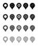 Pins for maps, location symbol, road marker and travel place direction pointer web point flat black vector illustration