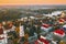 Pinsk, Brest Region, Belarus. Pinsk Cityscape Skyline In Autumn Morning. Bird`s-eye View Of Cathedral Of Name Of The