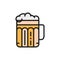 Pint of beer, alcohol, glass with drink flat color line icon.