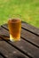 Pint of cider on pub bench