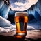 Pint of cold beer in blue ice frozen cave