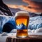 Pint of cold beer in blue ice frozen cave