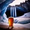 Pint of cold beer in blue ice frozen cave