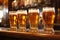 Pint glasses of beer in a bar - AI Generated