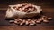Pinto Beans on Wood Background with Ample Copy Space
