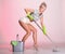 Pinup girl Woman housewife cleaner portrait