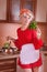 Pinup woman with greens cooking soup