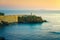 Piombino twilight panoramic view on piazza bovio lighthouse and