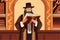Pious jew prays in synagogue, reading torah, vector illustration, religion