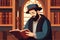 Pious jew prays in synagogue, reading torah, vector illustration, religion