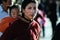 Pious tibet prayer in jokhang temple