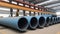Pipe factory: finished pipes are transported by overhead cranes