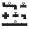 Pipe fittings icons set. Tube industry, construction pipeline, drain system