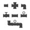 Pipe fittings icons set. Tube industry, construction pipeline, drain system, illustration