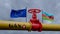 Pipe of gas from azerbaijan to European Union, Valve on the main gas pipeline azerbaijan, Sanctions concept, 3D work and 3D image
