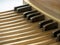 Pipe organ pedal keyboard close view, closeup macro detail