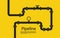 Pipeline background. Pipe icon with text on yellow backdrop. Technology for gas, water, oil and gasoline. Construction industry