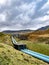 Pipeline of the Storr Lochs hydroelectric power station nestled under the mountains of the Trotternish Peninsula on the