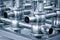 Pipelines from stainless steel, a system for pumping liquids or milk for the food industry. Abstract industrial background