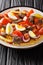 Pique macho is a typical Bolivian food consisting of pieces of beef,  french fries, onions, pepper, boiled egg closeup in the